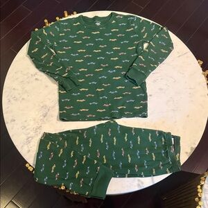 Janie and Jack Green Car Print Pajama Set